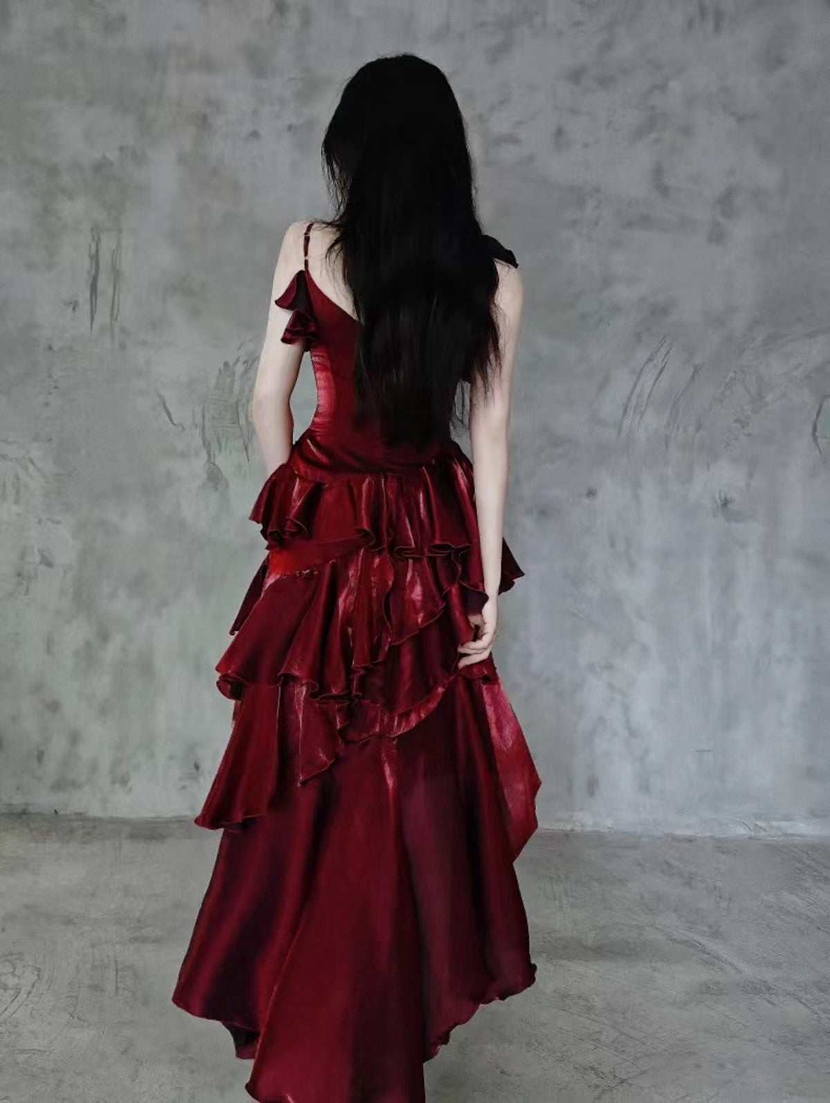 Wine Red High Low Straps Homecoming Dress Party Dress