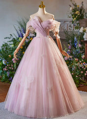 Encantador vestido formal largo de tul con hombros descubiertos 