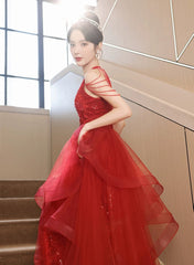Chic Red Tulle Halter A-Line Long Evening Dress