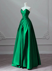 Vestido de fiesta de satén verde con cordones y corte en A hasta el suelo 