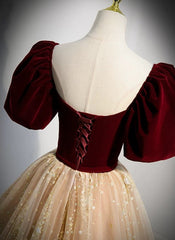 Champagne Tulle and Velvet Long Party Dress