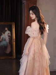 Vestido de fiesta de corte A con escote en forma de corazón de tul rosa y lentejuelas 
