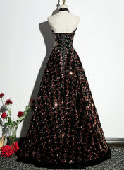 Vestido de fiesta elegante de corte A con lentejuelas 