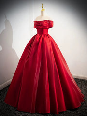 Vestido formal largo con cordones y hombros descubiertos de satén rojo 