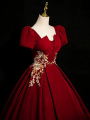 Vestido de fiesta largo de manga corta de terciopelo rojo vino 