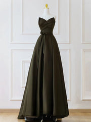 Vestido de fiesta de satén verde con escote en V y corte A hasta el suelo 