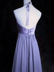 Vestido de fiesta largo con cuello halter de gasa y satén morado 