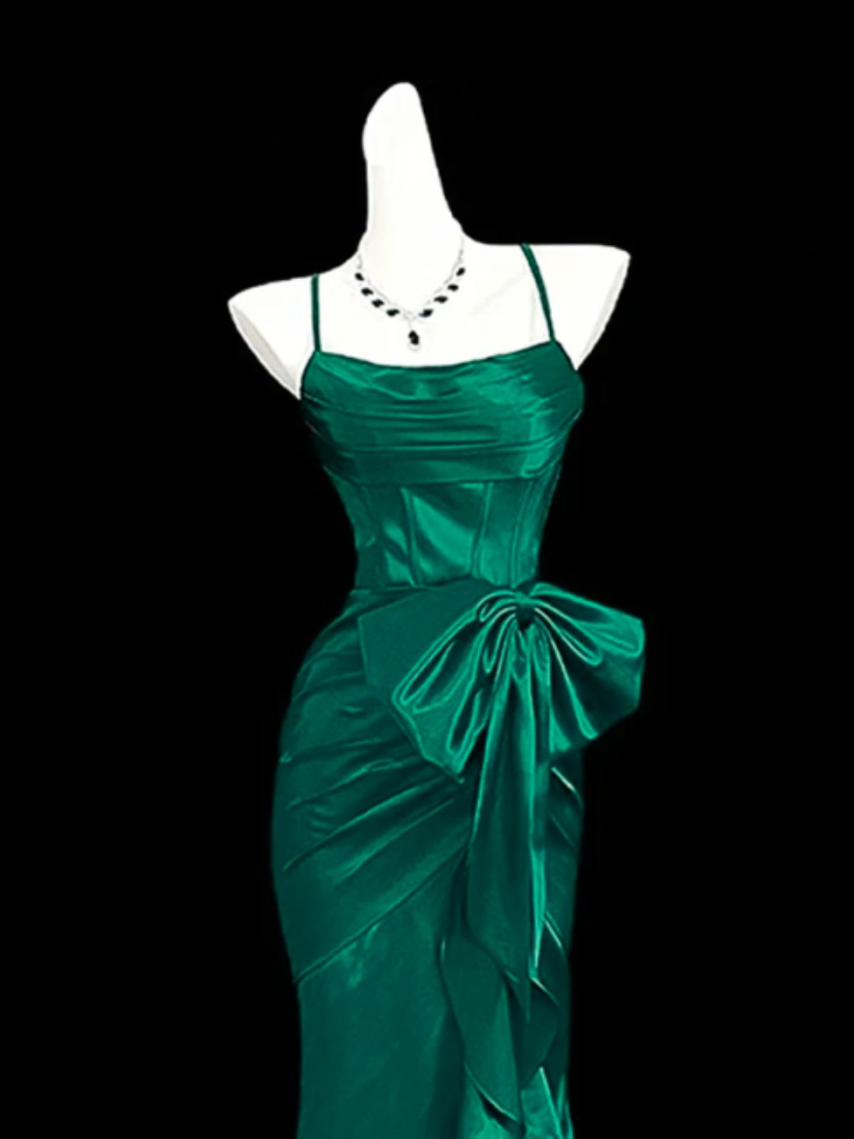 Vestido formal largo con cordones y tirantes de sirena verde 