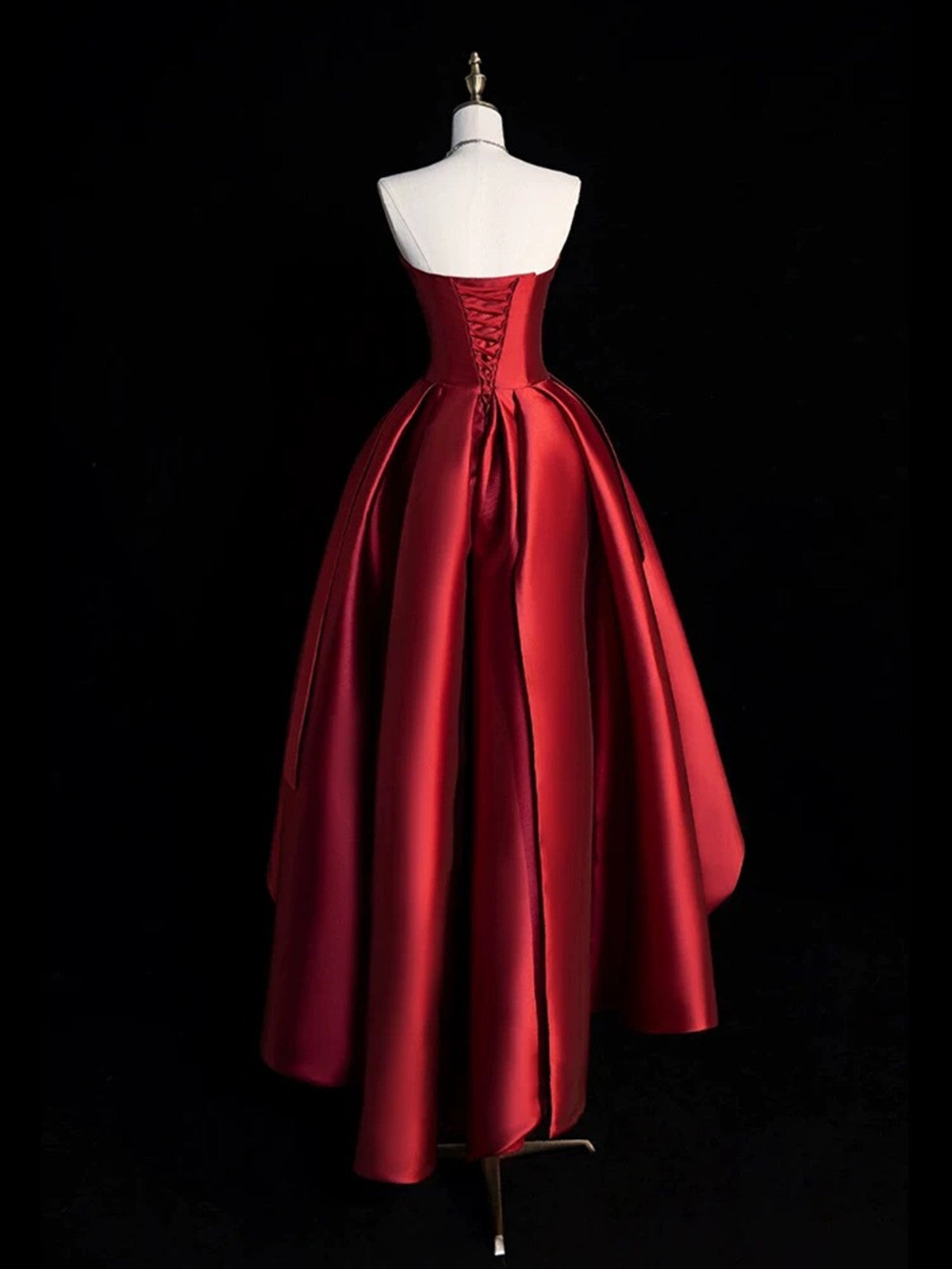 Wine Red Satin High Low Party Dress Homecoming Dress