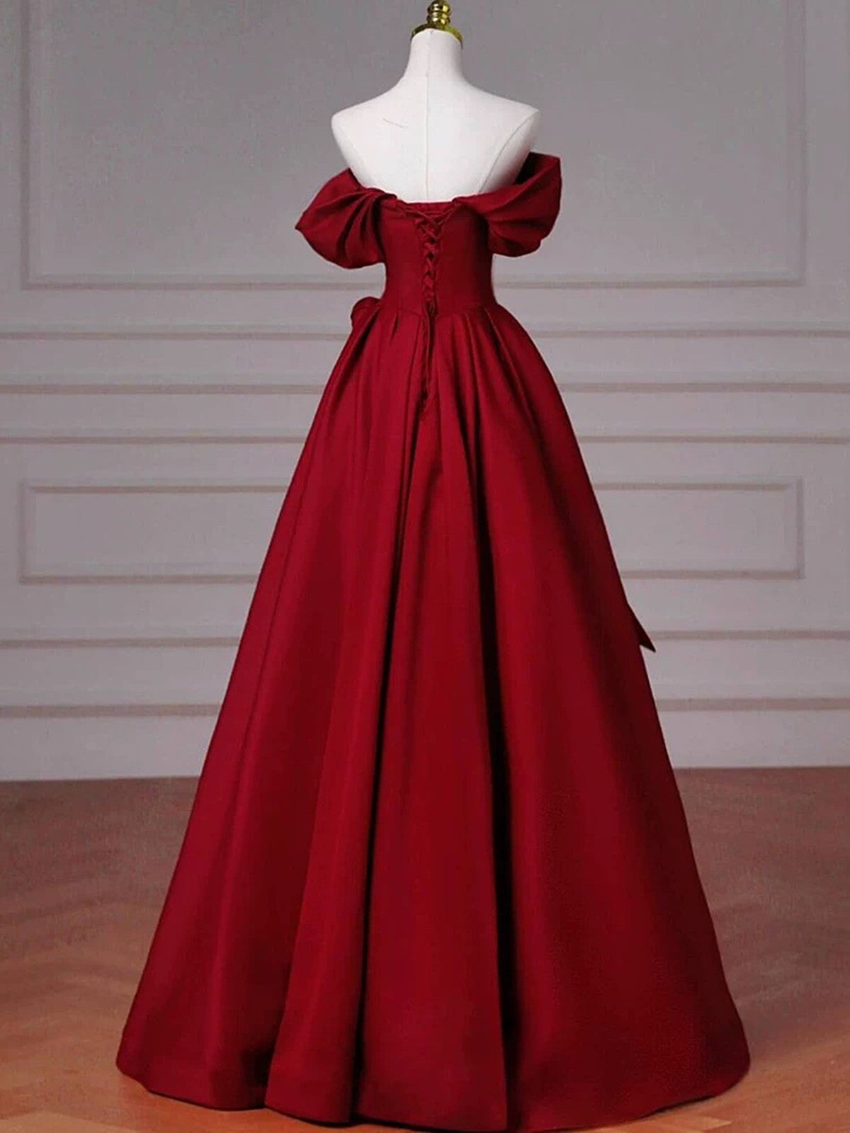 Wine Red Long Off Shoulder Beaded A-line Prom Dress