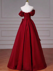 Wine Red Long Off Shoulder Beaded A-line Prom Dress