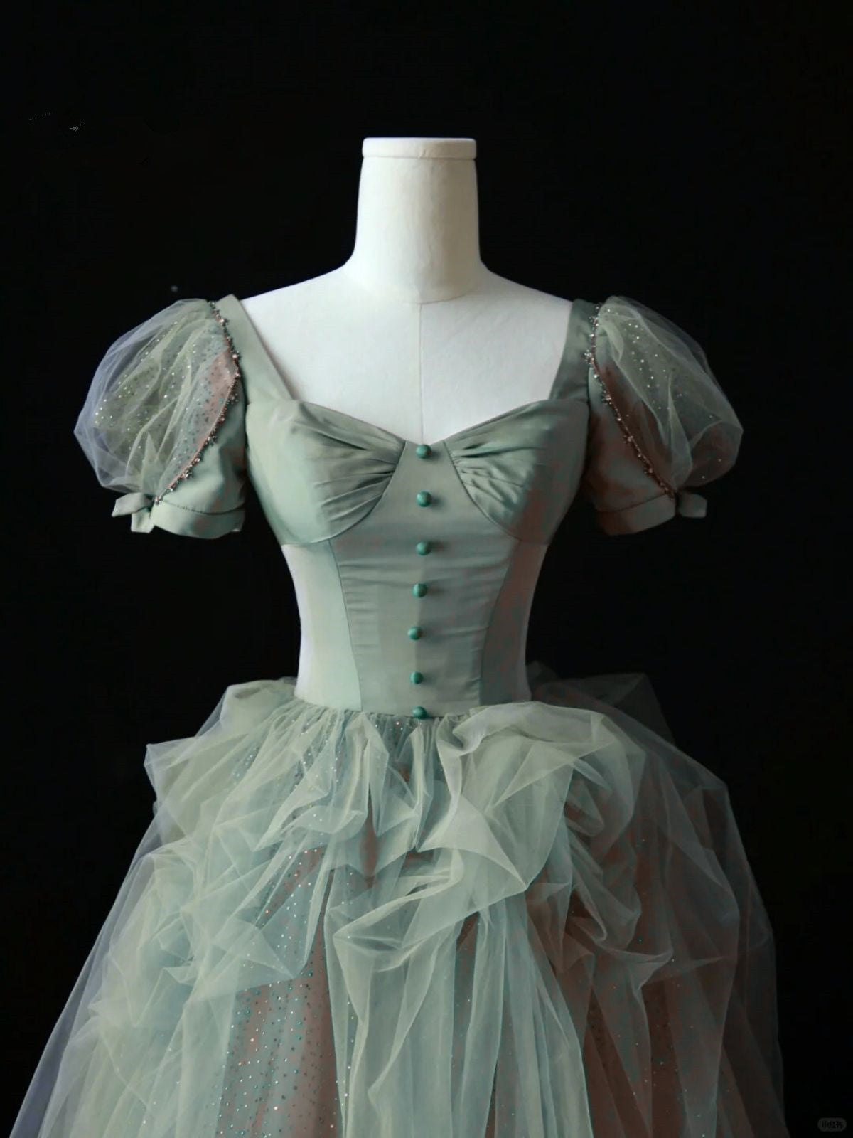 Lindo vestido de fiesta largo de manga corta verde y rosa 