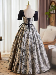 Vestido de fiesta negro de satén con mangas cortas y cuentas, corte en A 