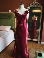 Wine Red V-neckline Mermaid Long Straps Party Dress