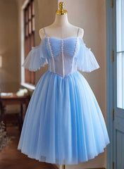 Vestido de fiesta de tul con cuentas y hombros descubiertos en forma de A 