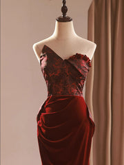 Wine Red Velvet and Lace Mermaid Party Dress