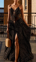 Graciela Polka Dot Strappy Mesh Maxi Dress