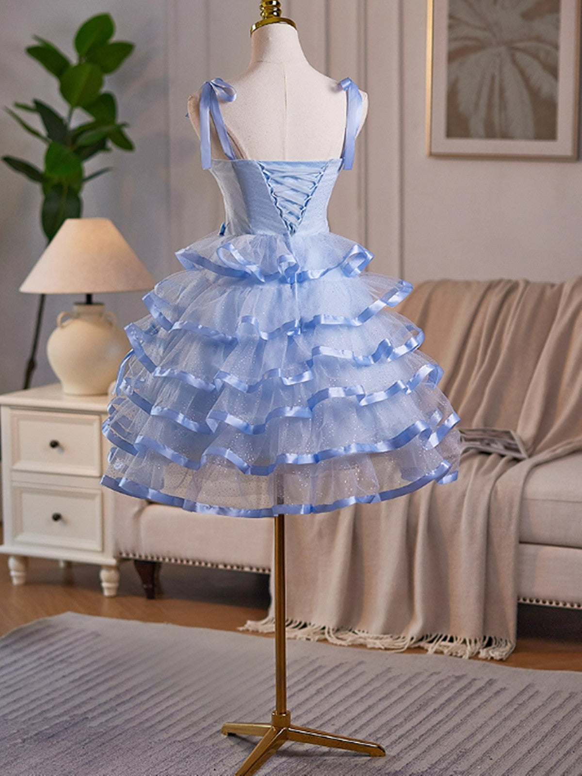 Light Blue Tulle Sweetheart Layers Homecoming Dress