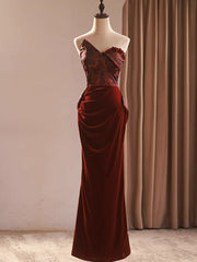 Wine Red Velvet and Lace Mermaid Party Dress