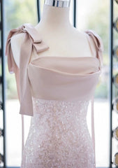 Vestido de fiesta largo con tirantes en forma de A y lentejuelas rosas 