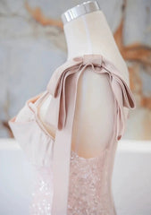 Vestido de fiesta largo con tirantes en forma de A y lentejuelas rosas 