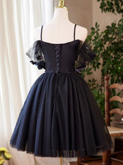 Vestido corto de tul azul marino para el regreso a casa 