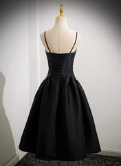 Black Satin Straps Simple Knee Length Party Dress