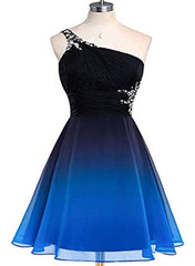 Black and Blue Gradient Chiffon Beaded Party Dress