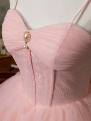 Vestido de fiesta corto hasta la rodilla de tul rosa con escote en forma de corazón 