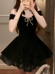 Black Velvet Short Party Dress Homecoming Dress