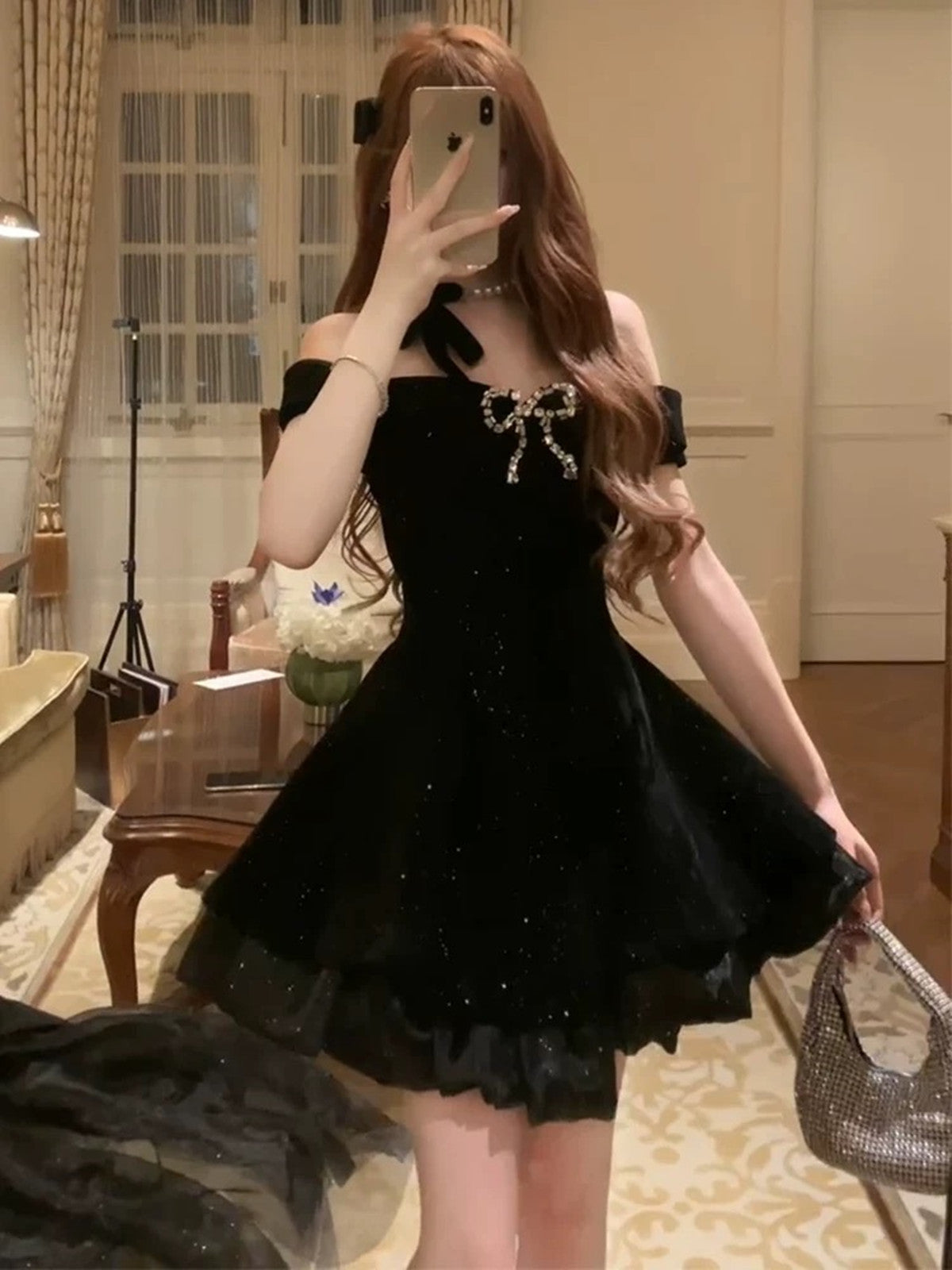 Black Velvet Short Party Dress Homecoming Dress