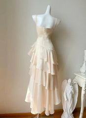 Ivory High Low Satin Straps Homecoming Dress