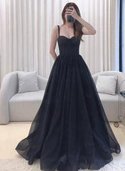 A-line Black Tulle Sweetheart Straps Long Party Dress