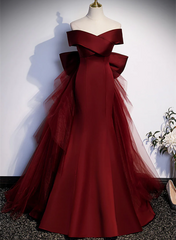 Vestido de fiesta largo de sirena color rojo vino 