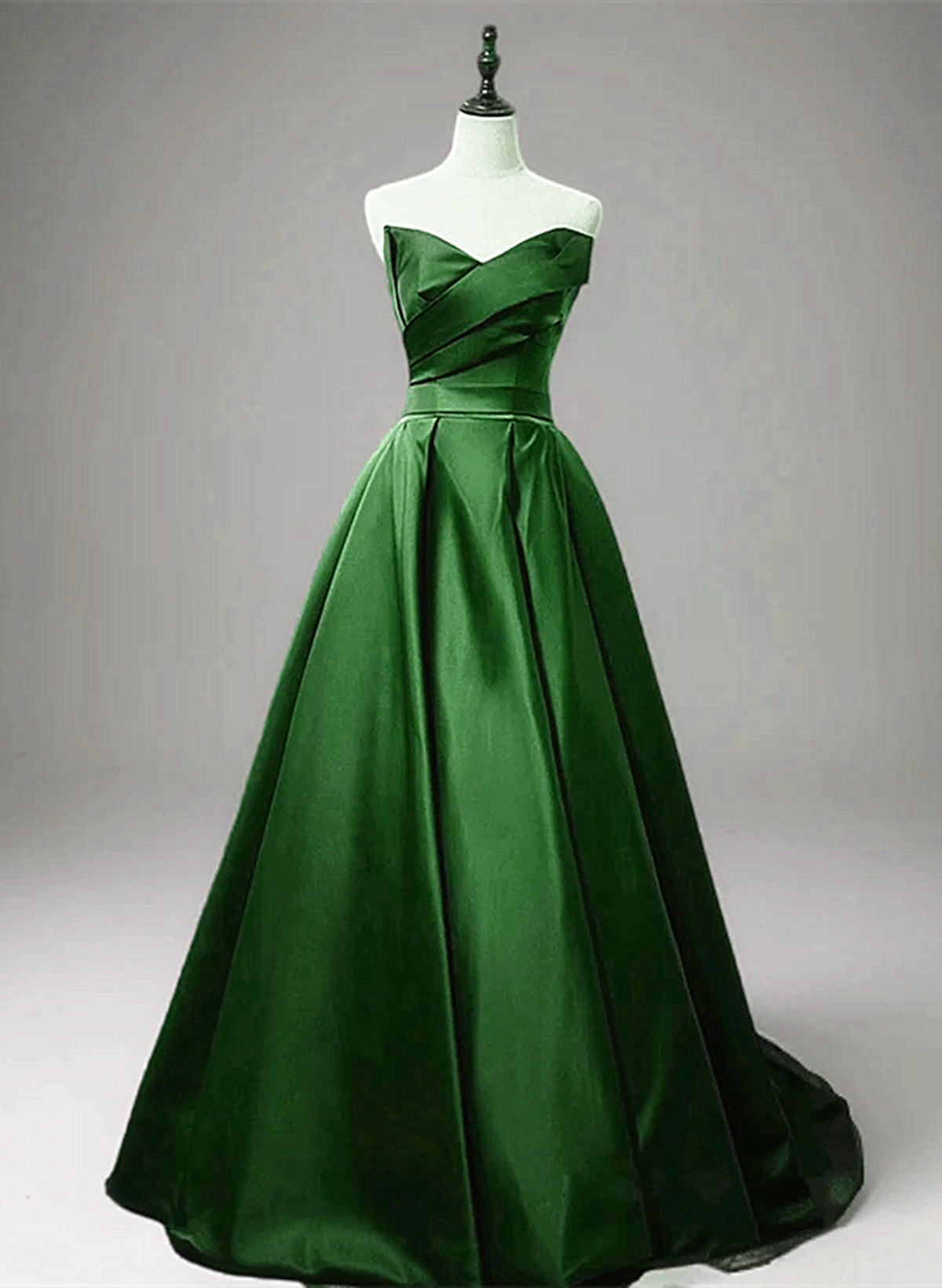Vestido de fiesta largo de satén sencillo de corte A verde 