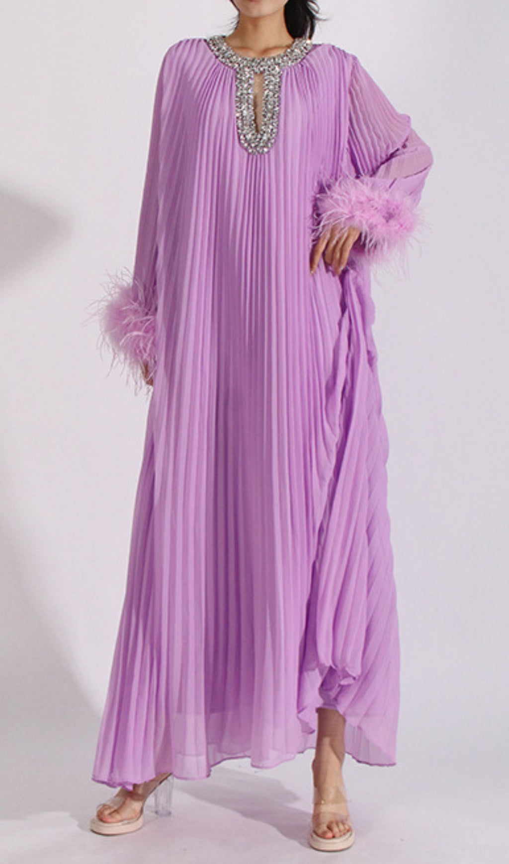 Cierra Luxe Lilac Pleated Maxi Dress
