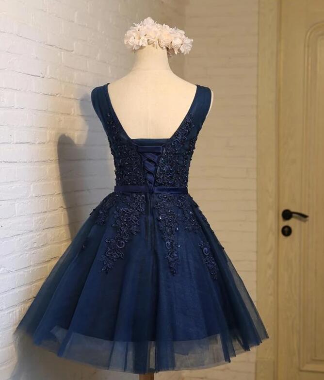 Hermosos vestidos de fiesta azul marino hasta la rodilla 