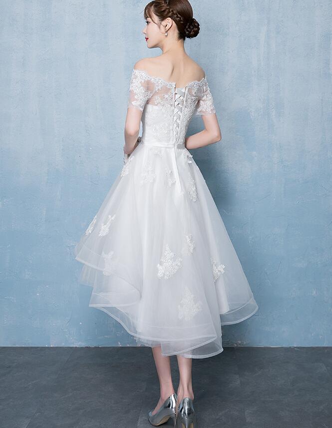 Lovely White High Low Tulle Graduation Dress