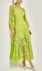Tara Enchanting Lime Green Lace Midi Dress