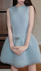 Chic Honey Blue Sleeveless Mesh Mini Dress