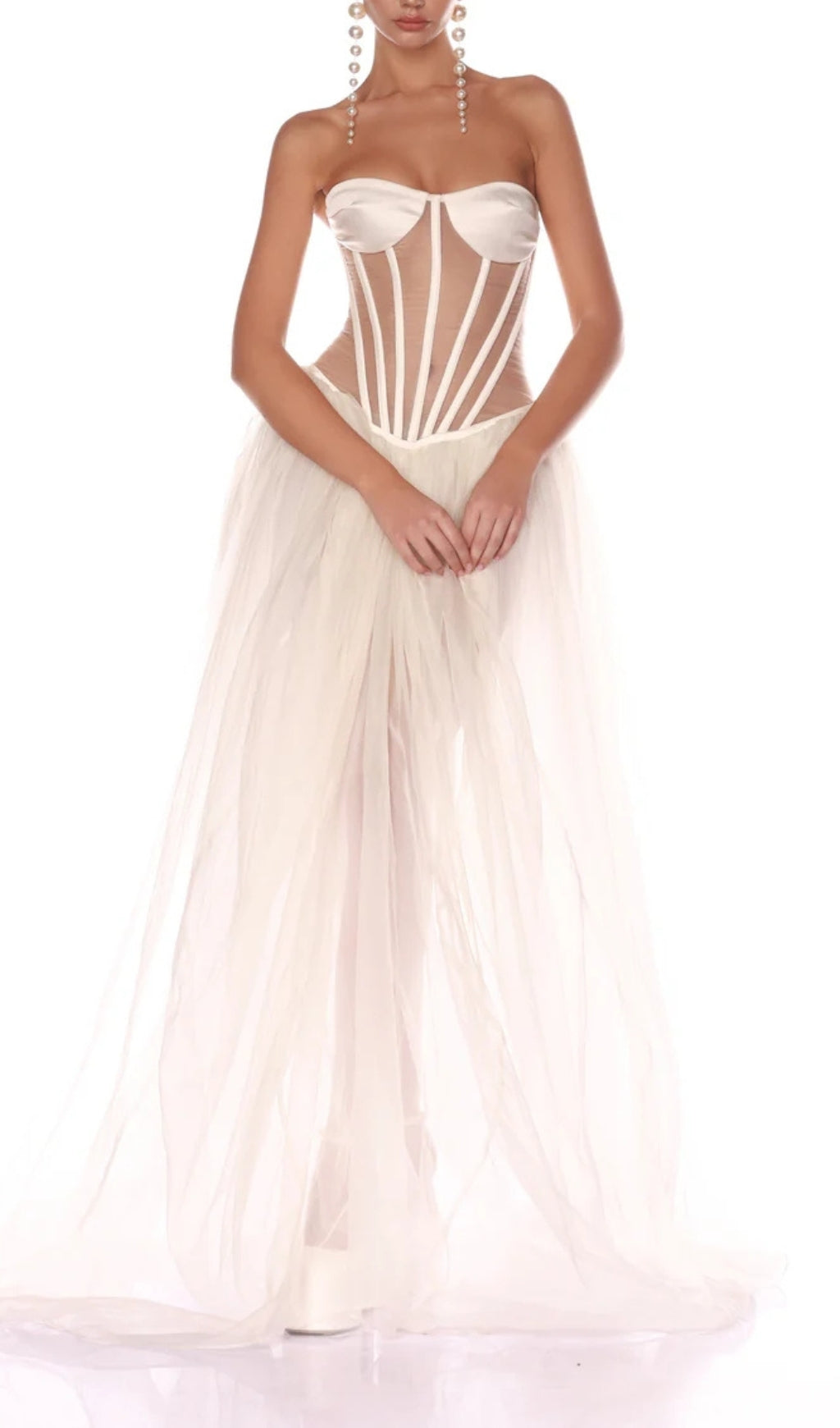 Baya Ethereal White Strapless Corset Maxi Gown