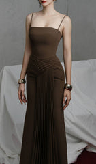 Hutch Sienna Brown Pleated Maxi Dress