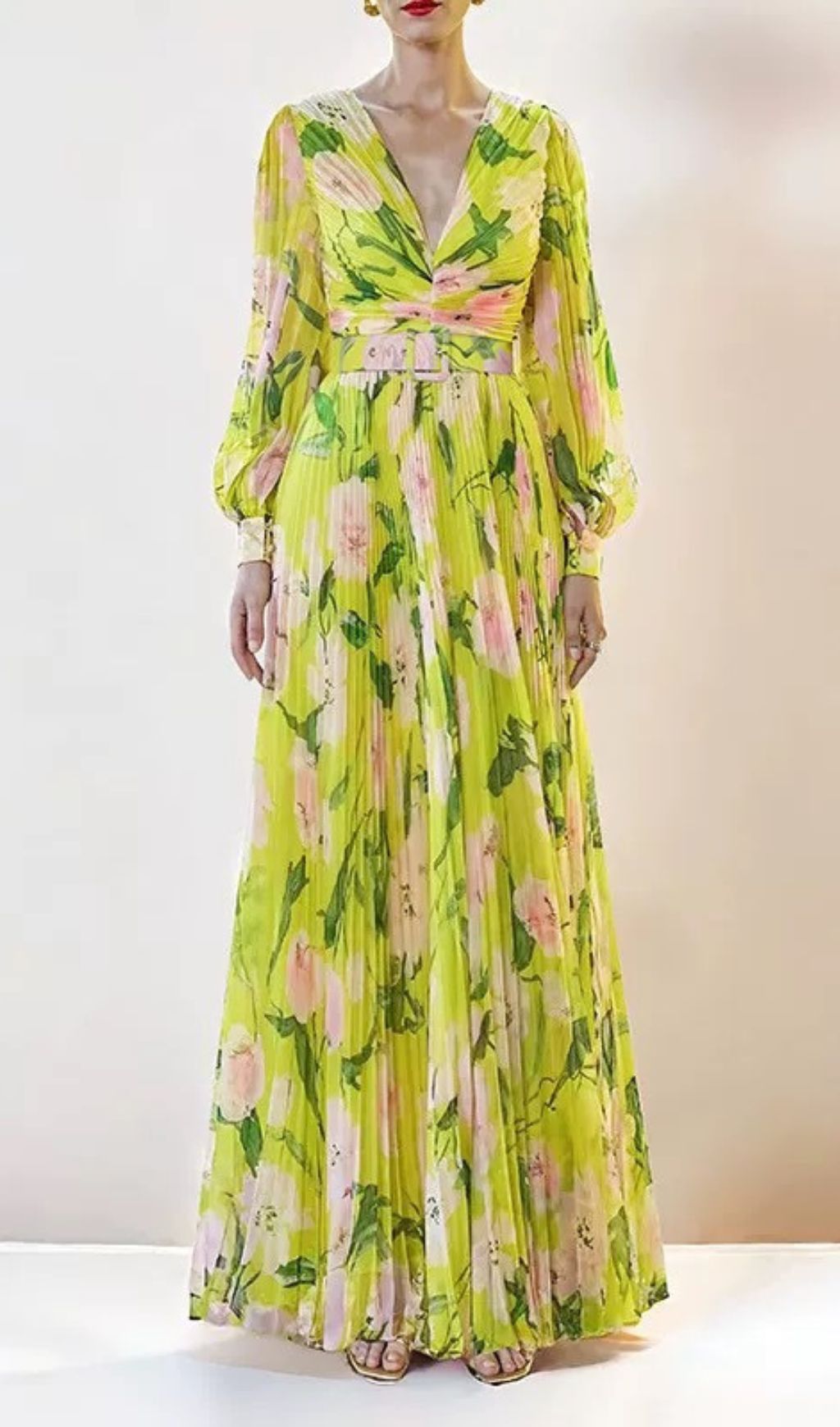 FRIGG Vibrant Pleated Floral Maxi Dress