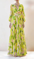 FRIGG Vibrant Pleated Floral Maxi Dress