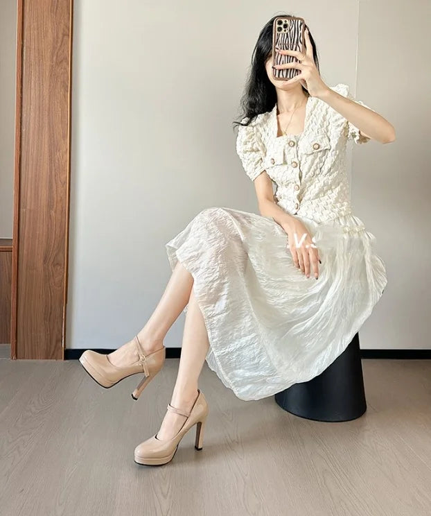 10cm size 35-42 sexy thick-soled high heels dress model party wedding bride shallow toe patent leather platform shoes
