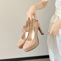 10cm size 35-42 sexy thick-soled high heels dress model party wedding bride shallow toe patent leather platform shoes