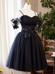 Vestido corto de tul azul marino para el regreso a casa 
