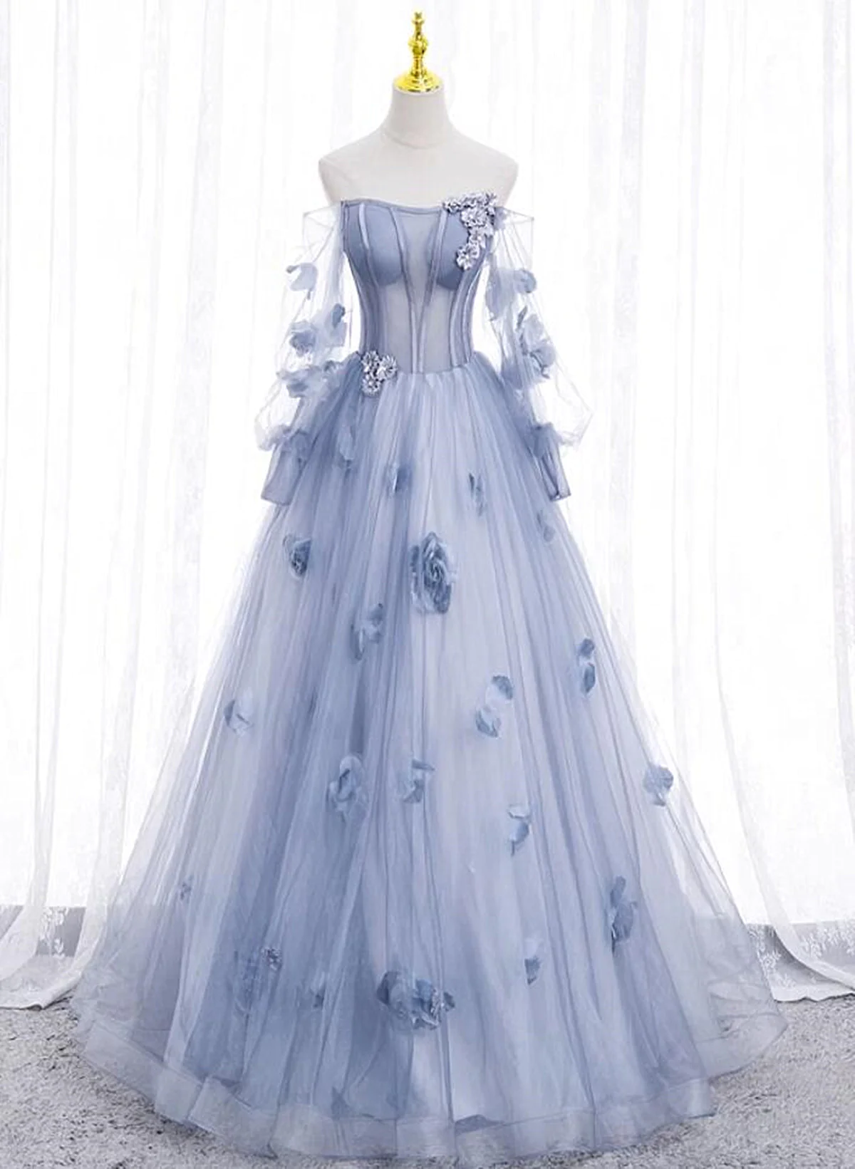 Lovely Light Blue Tulle Long Sleeves Sweet 16 Dress