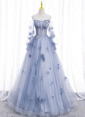 Lovely Light Blue Tulle Long Sleeves Sweet 16 Dress