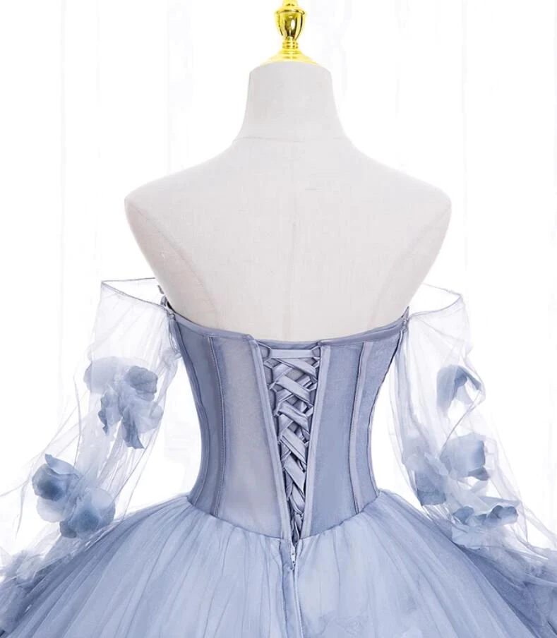 Lovely Light Blue Tulle Long Sleeves Sweet 16 Dress